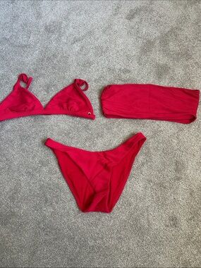 Seafolly Red Ribbed Triangle Bikini Set